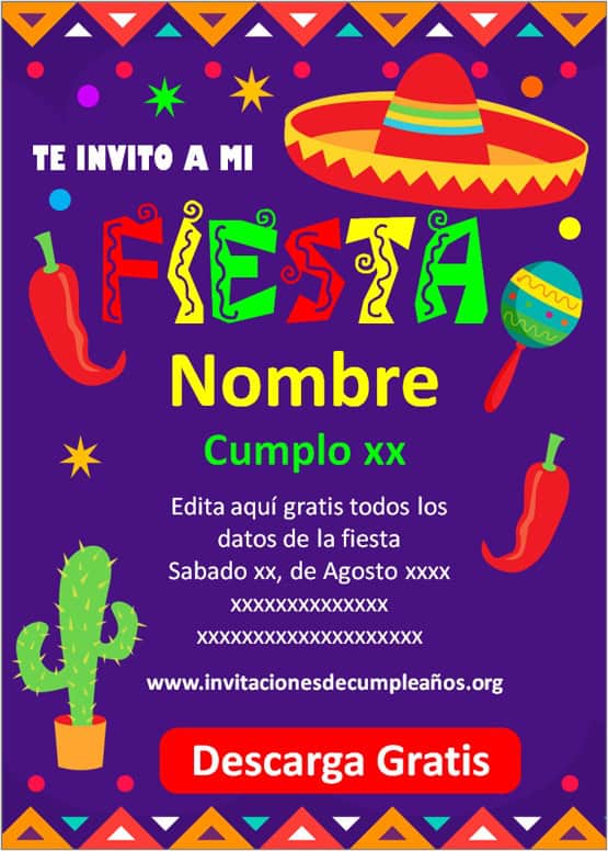 Invitaciones de Fiesta Mexicana para editar cumpleaños